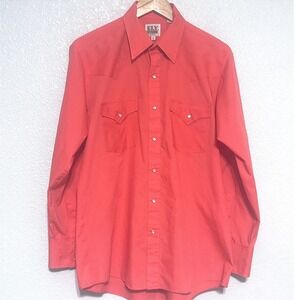 VTG Ely Cattleman Coral Pink Western Snap Down Shirt Women Long Sleeve SZ 16 34